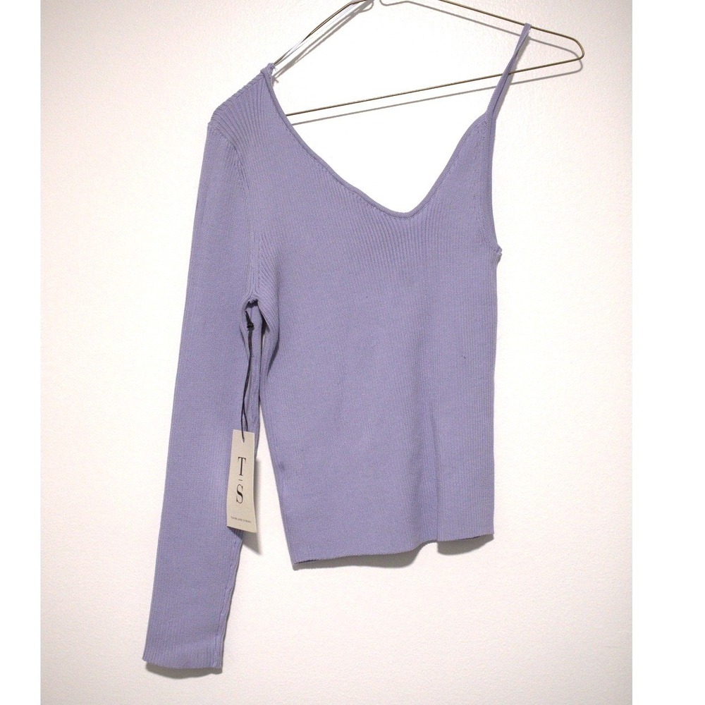 Twine and String Lavender Purple Asymmetrical One Shoulder Ribbed Knit Top L - Picture 6 of 6